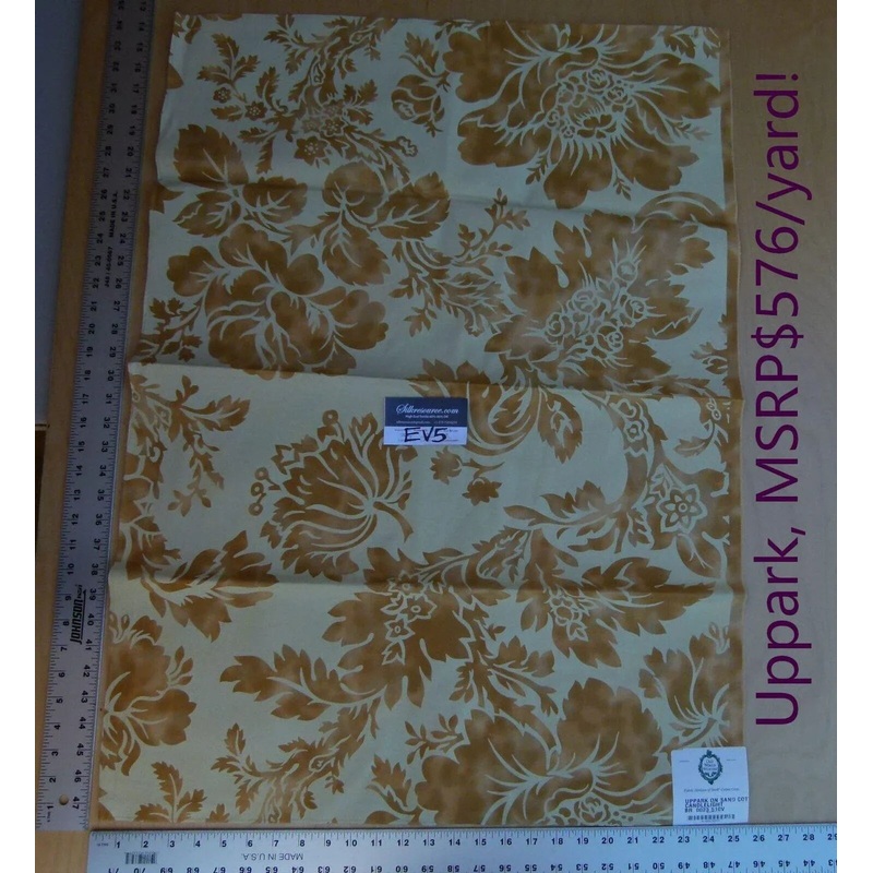 11 Ev5 34"x25" Scalamandre Showroom Sample Uppark Sand Tan Gold Cotton Floral Print MSRP USD 576/Y