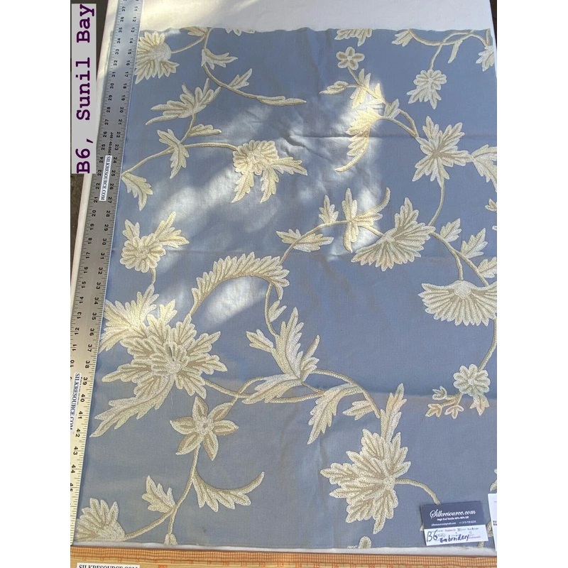4a Berkbox6 Scalamandre Embroidery Square Sunil Bay Blue Crewel Wool On Cotton MSRP USD 272