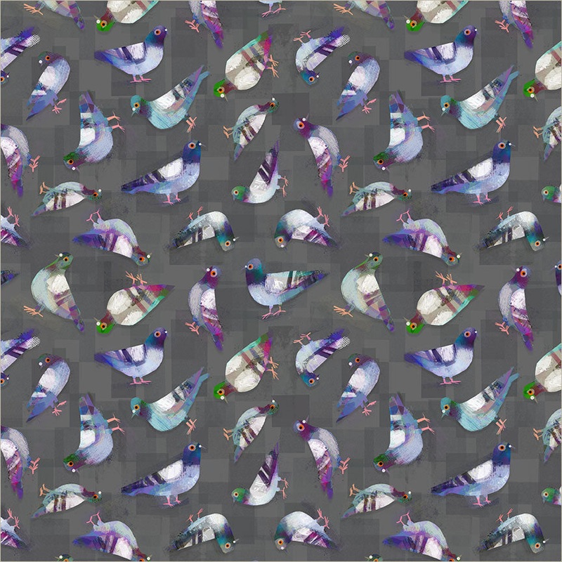 Animal Kingdom Gareth Lucas 55465D-10 Asphalt Pigeon Pals Cotton