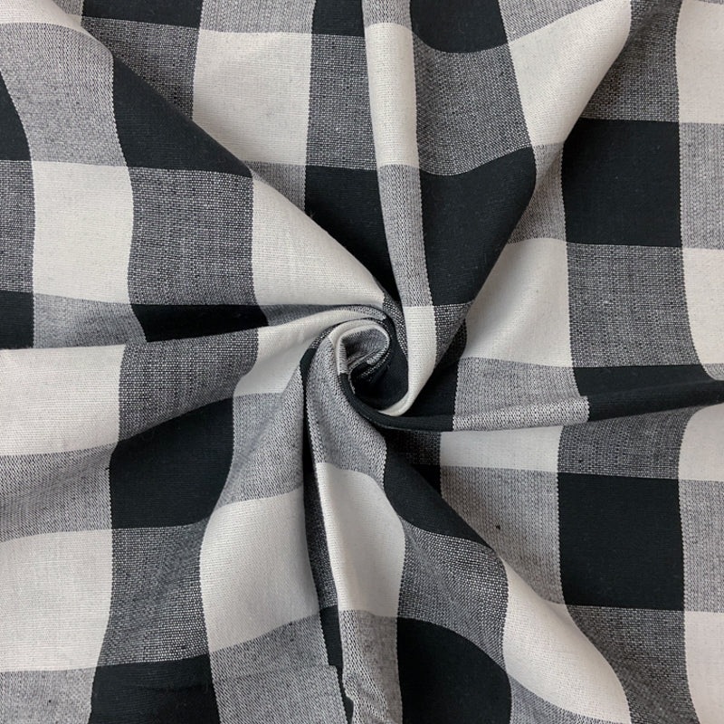 Black-White Cotton Spandex Stretch Check Gingham Woven Fabric