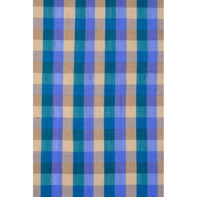 Blue Check 93 Plaid Silk Shantung