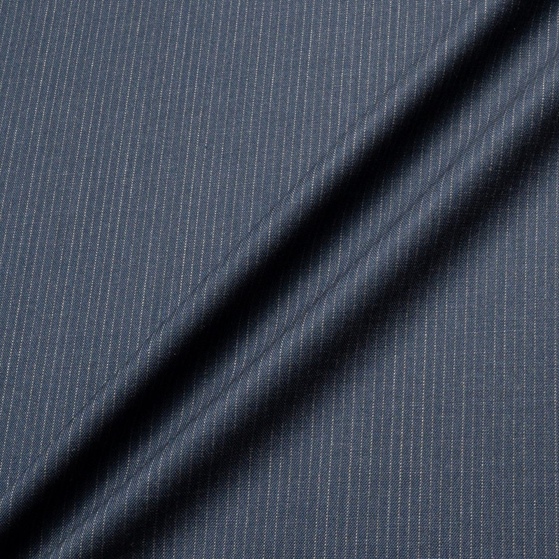 Dark Blue Pinstriped New Zealand Wool Suiting