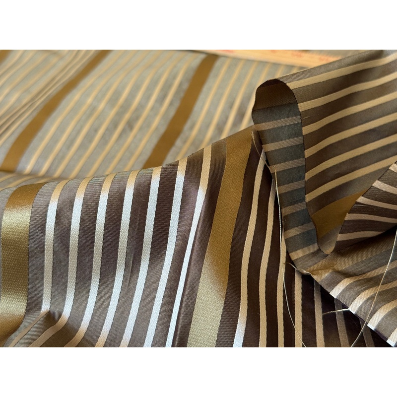 Designer Meadow Brooke Stripe in Chocolate Brown Light and Antique Gold 100% Silk Satin