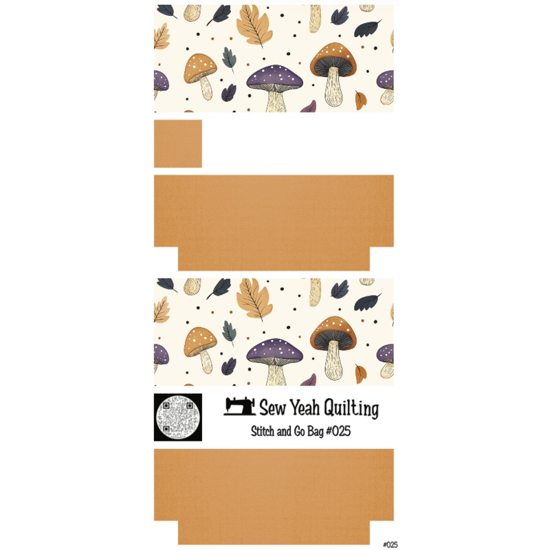 Stitch & Go Bag #25 - Mushrooms Autumn & Leaves on Orange