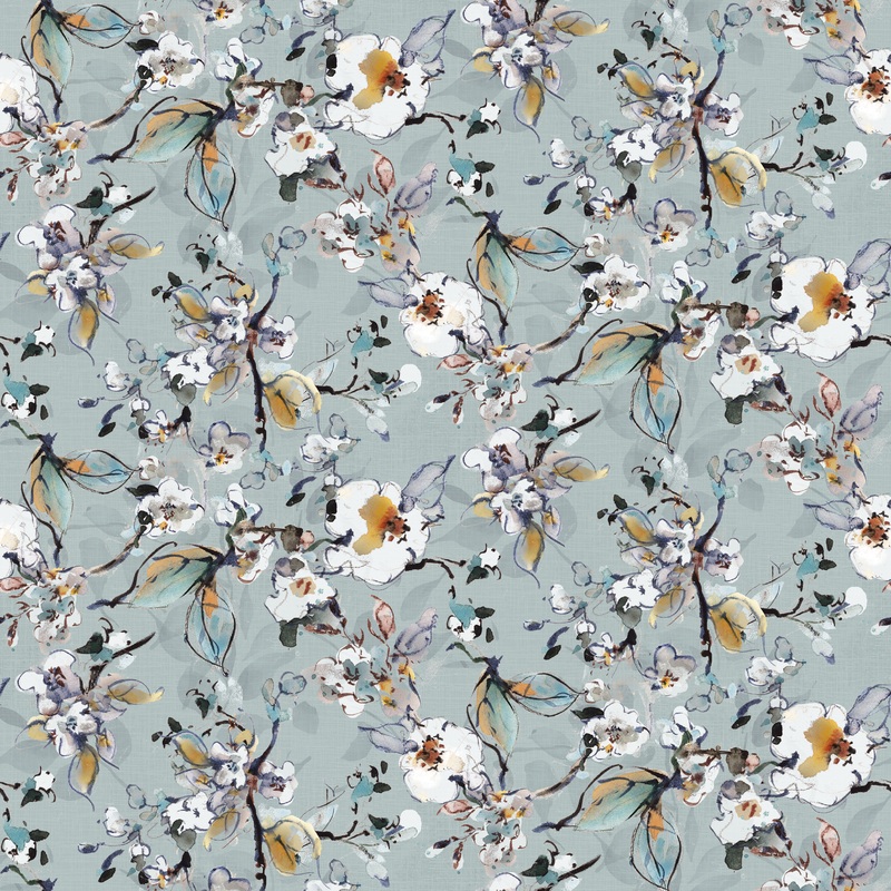 Susan Winget Branch Floral Watercolor on Sky Fabric