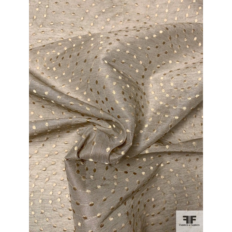 Swirling Circles Embroidered Silk and Rayon Plain Weave Gazar with Slubs - Beige