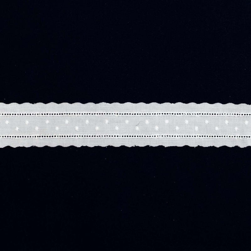 Swiss Embroidered Insertion with Entredeux 58037 White