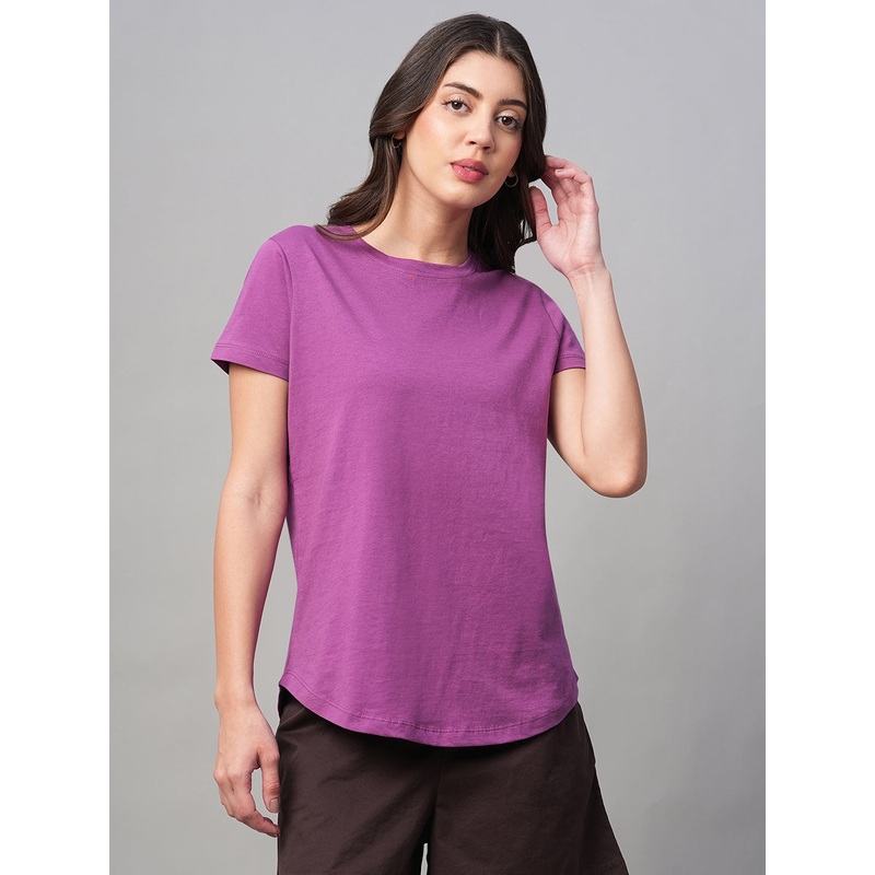 Women's Purple 100% Cotton Regular Fit Tshirt PURPLE