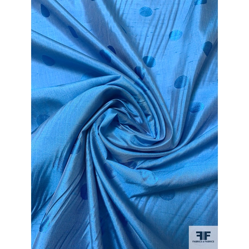 Woven Polka Dots Fine Silk Shantung - Turquoise