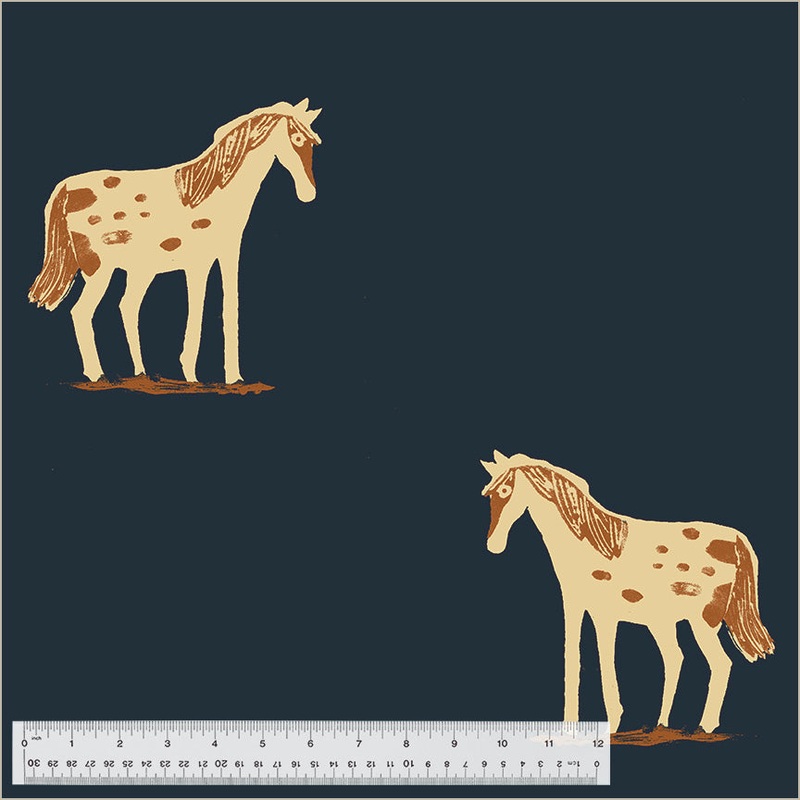 108" Quilt Back Heather Ross 54541W-2DES Ink Wild Ponies Cotton
