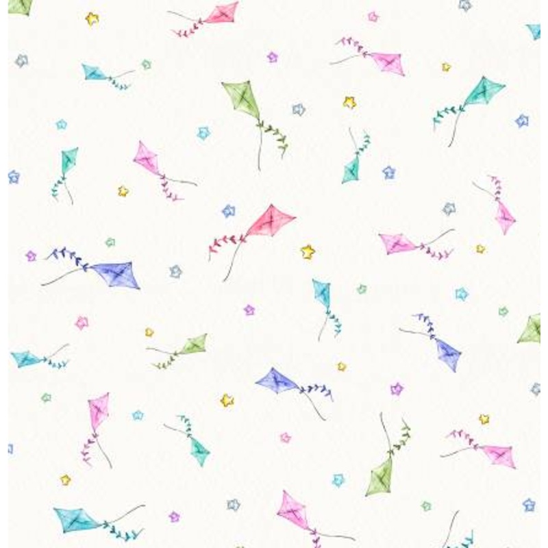 44" - "P&B Textiles - Whiskerville Kite Toss - White - 100% Cotton