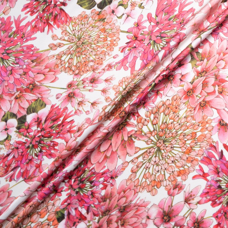 Coral Pink Floral Printed Pure Silk Crpe