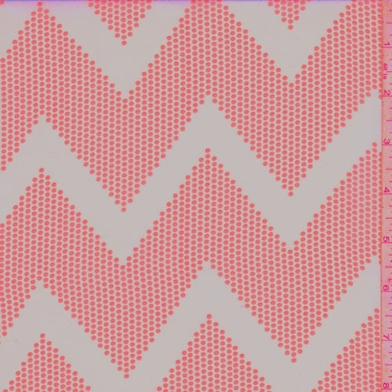 Peach/Neon Pink Dotted Chevron Georgette Fabric