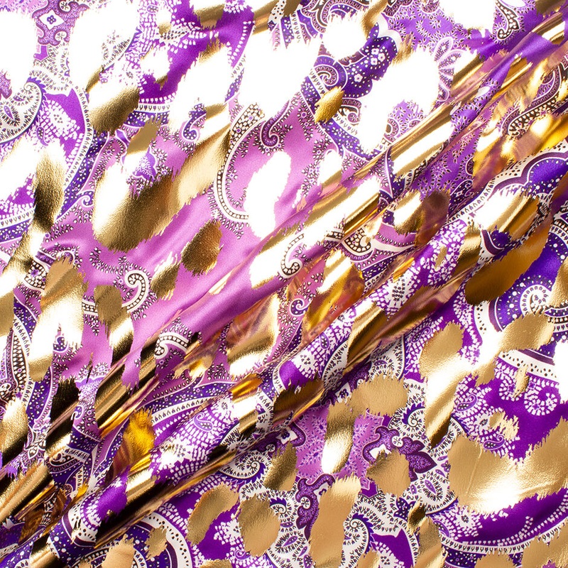 Purple Paisley Printed Laminated Silk