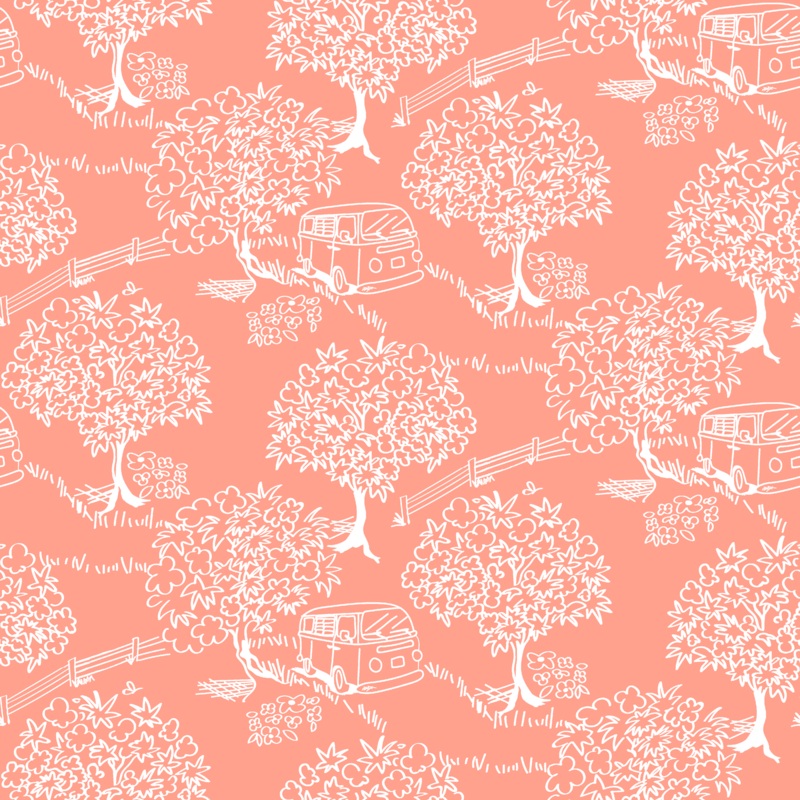Scenic Trees on Coral Fabric