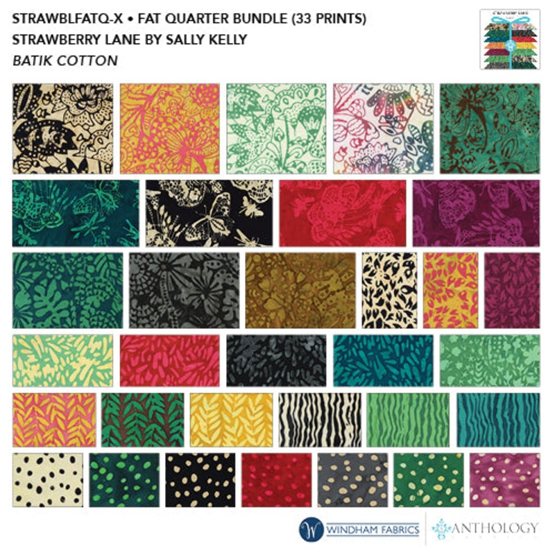 Strawberry Lane Sally Kelly STRAWBLFATQ-X Multi Fat Quarter Bundle Batik Cotton