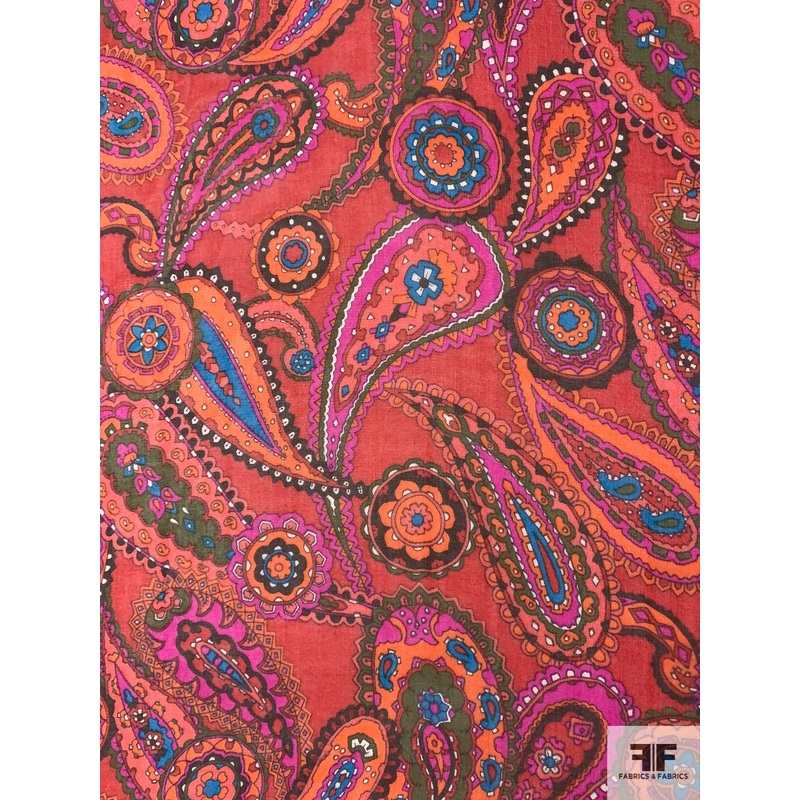 Vibrant Paisley Printed Silk Chiffon - Red / Hot Orange / Blue / Magenta
