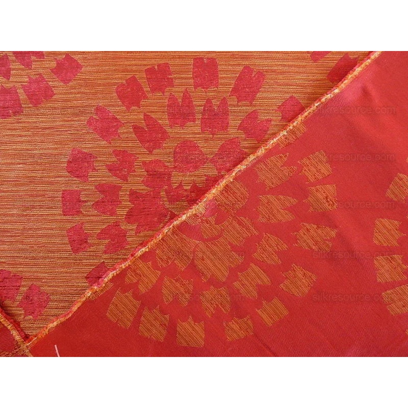 100% Silk Damask Large Modern Pinwheel Sunflower Daisy Sunburst "hot Pink" Red Gold Mid-Century Bty