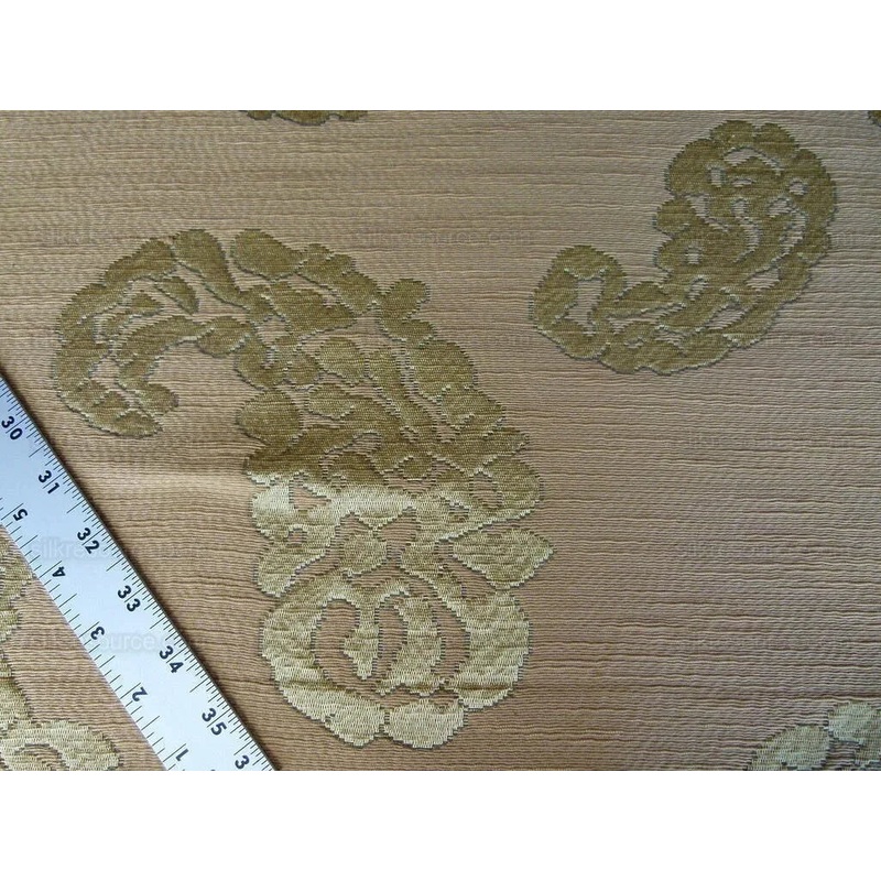38J Scalamandre Old World Weavers Square Katmandu Oro Gold Green Silk Lampas Oro Gold Green Paisley MSRP USD 364/Y