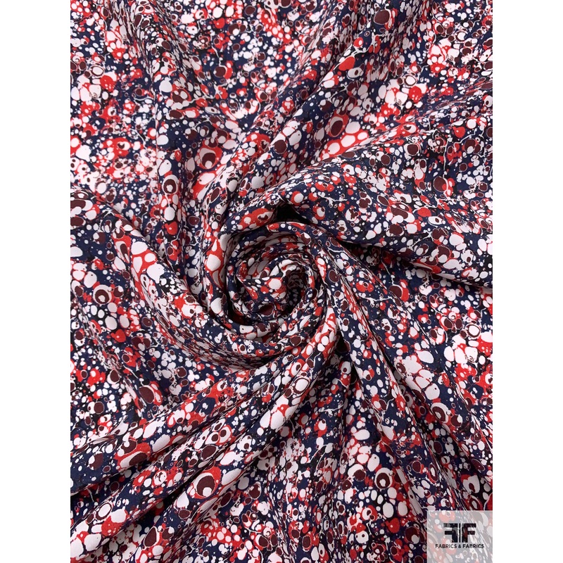 Bubble Ink Matte-Side Printed Silk Charmeuse - Navy / Red / Off-White / Maroon