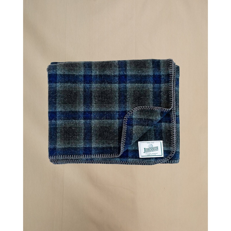Norris Wool Throw - Sage, & Royal Blue Windowpane 68 - Sage Royal Blue Windowpane