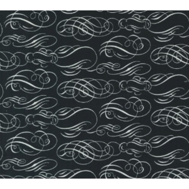 Sable Swan Cartouches Blenders Scrolls Ebony Yardage