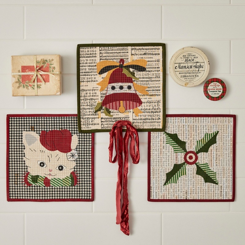 Santa Kitty, Holly Leaves & Christmas Bell Scrapplique