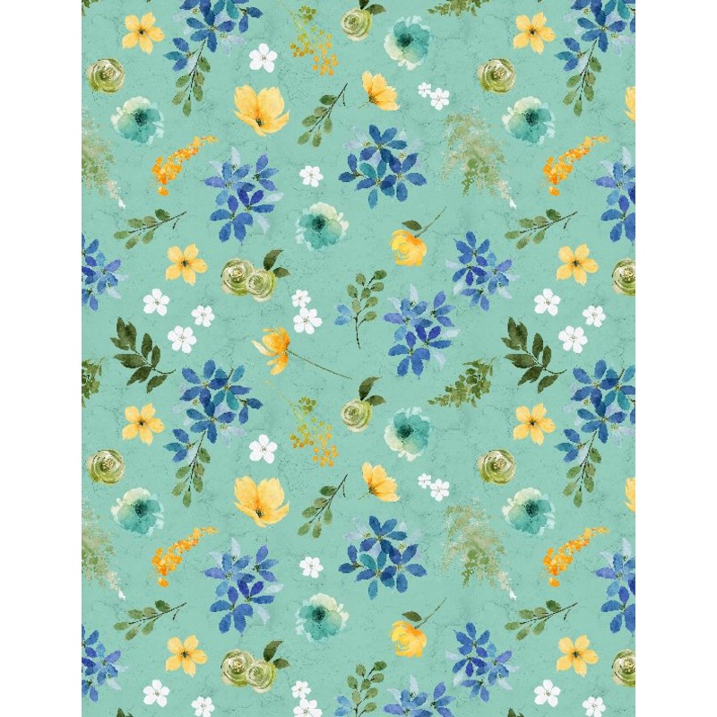 Sunlit Serenade Large Floral Teal Fabric