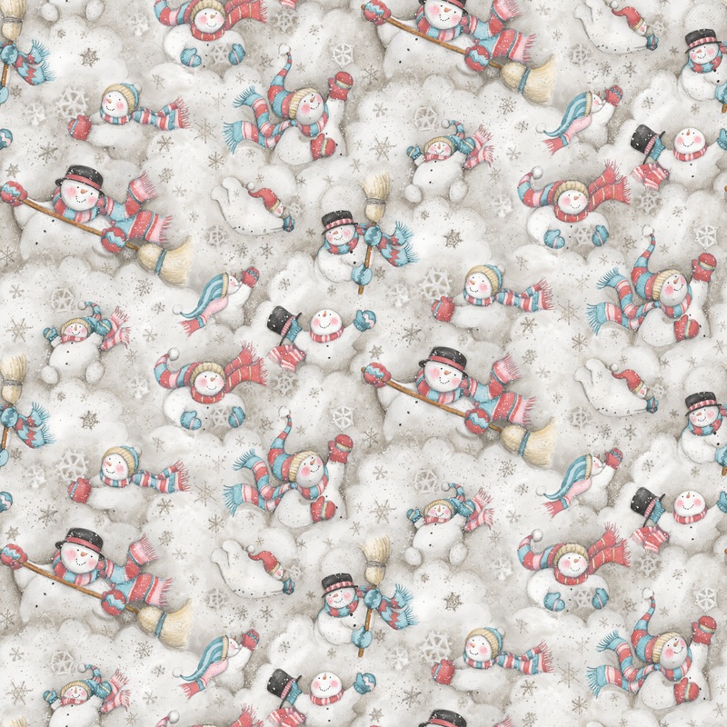 Susan Winget Playful Snowmen Neutral Tones Fabric