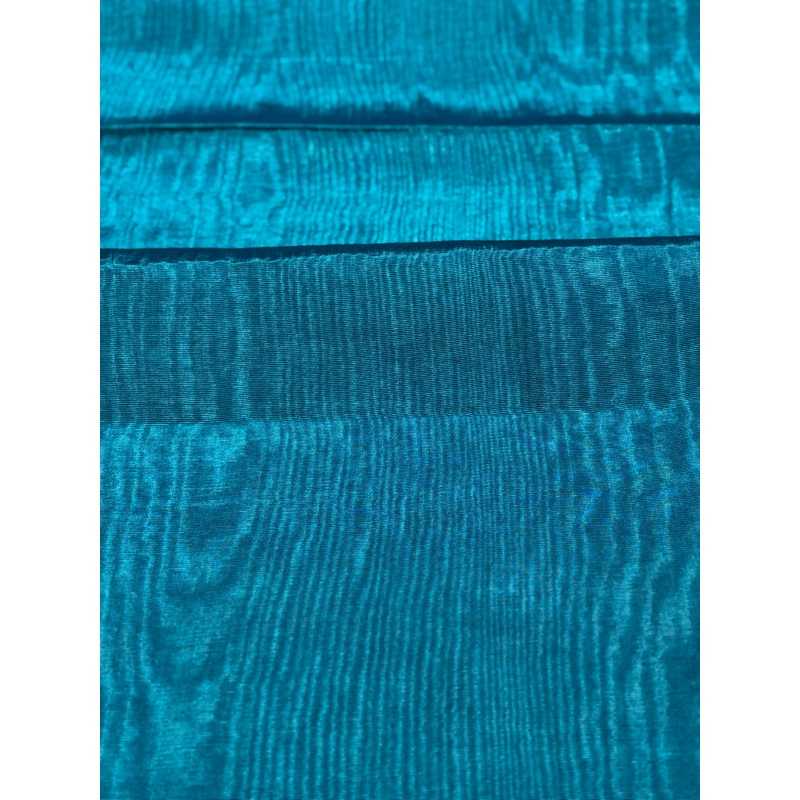 Turquoise Blue Silk Moir Fabric 50/50 Silk Cotton | Ottoman Luxury Textile for Apparel & Interior