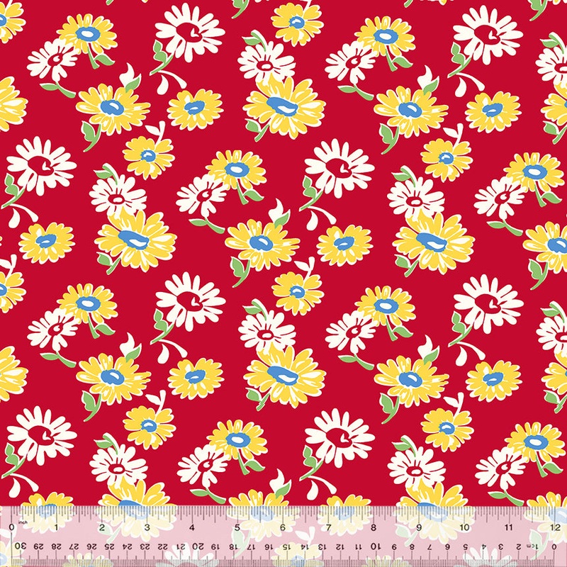Wild flour Whistler Studios 53495-1 Red Tossed Daisies Cotton