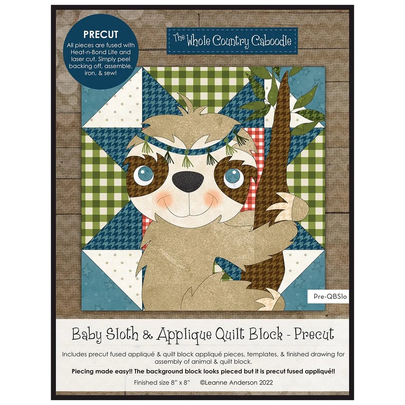 Baby Sloth & Applique Quilt Block Precut Fused Applique Pack