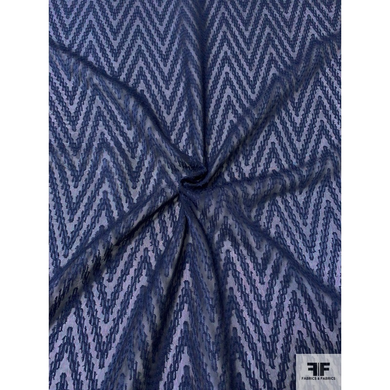 Chevron Pattern Clip Polyester Chiffon - Navy Blue