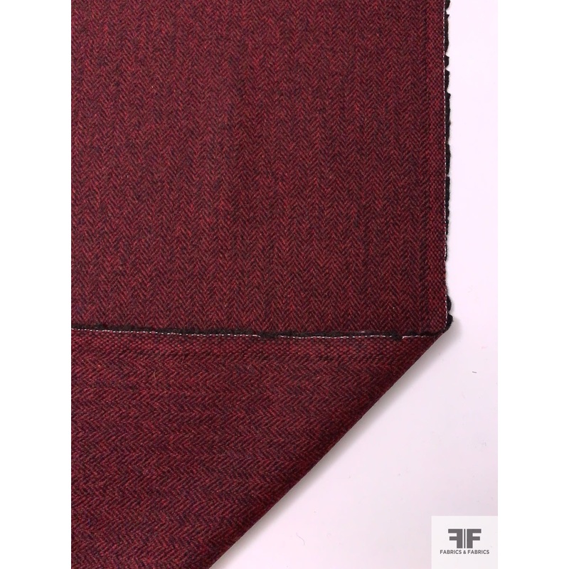 Herringbone Wool Blend Flannel Jacket Weight - Red / Dark Brown