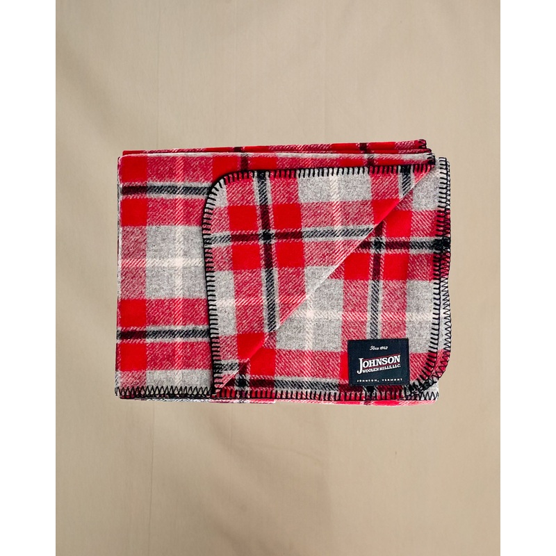 Norris Wool Throw - Red Gray & Black Plaid J - Red Gray Black Plaid