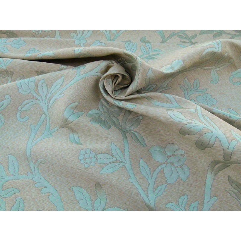 Scalamandre Romantic Sapporo Aqua Blue Brown Silk Linen Lampas Superb Weight! Vine MSRP USD 516/y