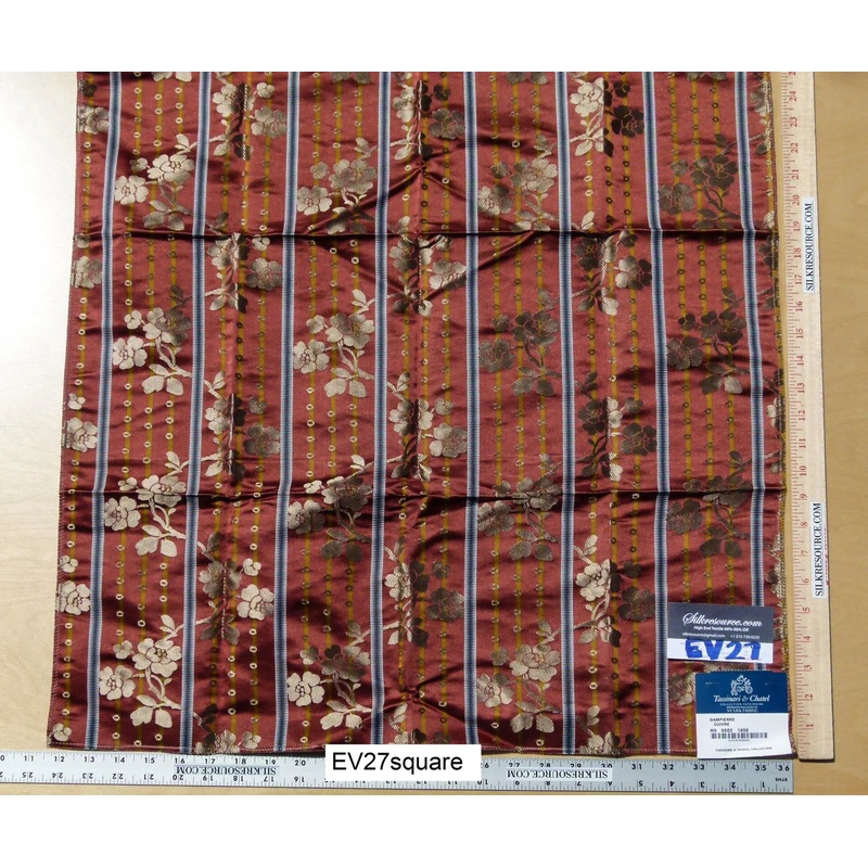 Scalamandre Tassinari & Chatel Floral Botanical Silk Stripe - Deep Red, Square 26"x26"
