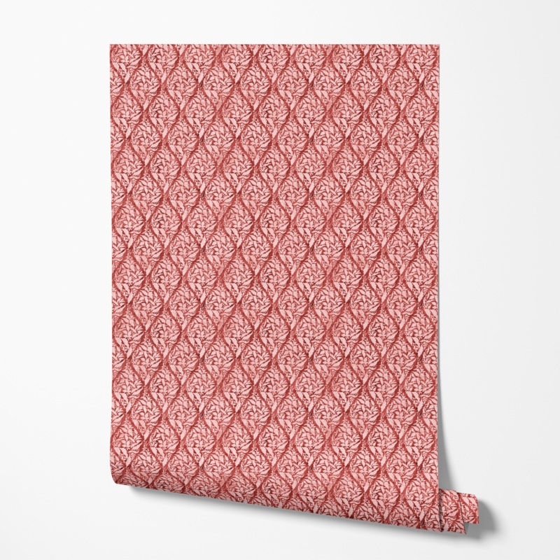 Susan Winget - Midnight Foliage - Red Damask Wallpaper