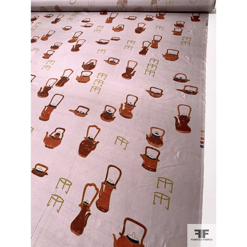 Tea Kettles Printed Silk Shantung - Dusty Lilac / Brick / Olive