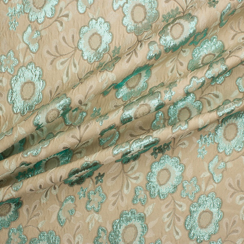 Turquoise Floral Metallic Silk Cloqu