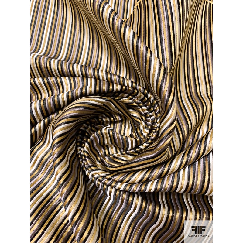 Vertical Striped Silk Necktie Jacquard Brocade - Gold / Black / Grey / White