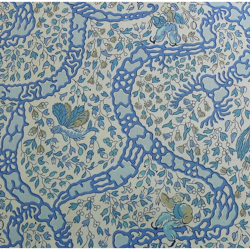 Vervain Peking Figure Print Chinoserie Blue Aqua White Human Figure Toile Cotton Percale