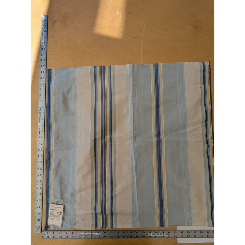 135 EV47 Square Silk Scalamandre Simbolo Stripe Taffeta Creams Yellow Blues MSRP USD 512/y