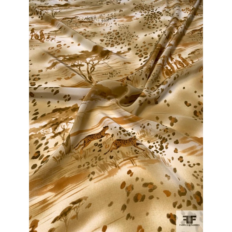 Animal Safari Printed Silk Crepe de Chine - Shades of Caramel