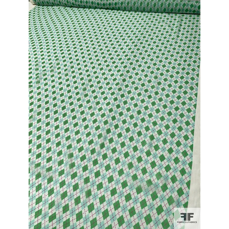 Argyle Printed Silk Chiffon - Green / Aqua / Off-White / Orchid