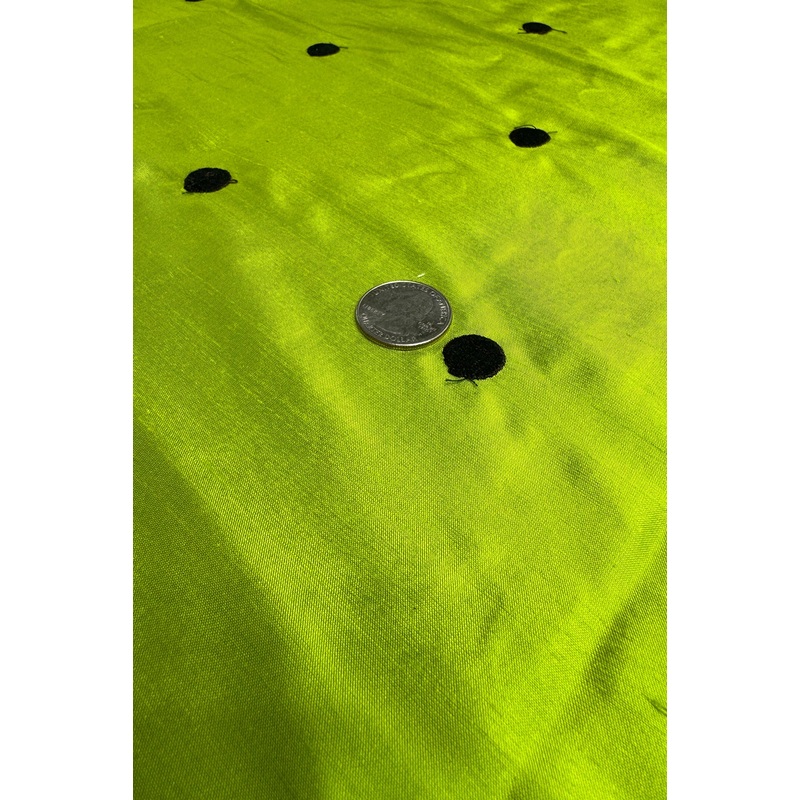 Chocolate Dots on Neon Shantung Embroidered Dupioni Silk