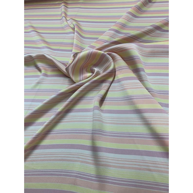 Cotton Candy Striped Printed Silk Charmeuse - Yellow / Pink / Purple