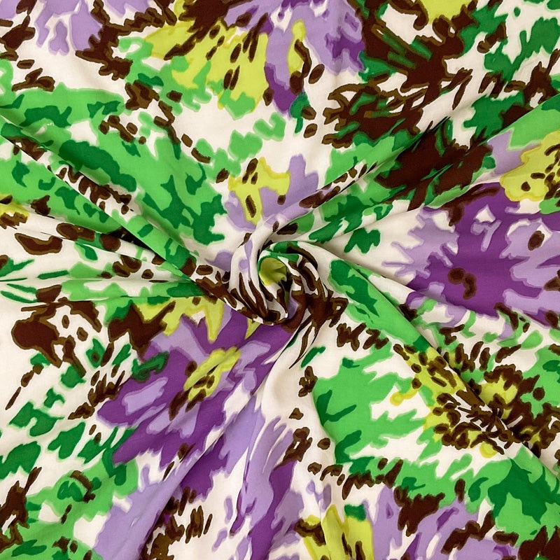 Purple-Green-Multi Rayon Abstract Floral Printed Voile Woven Fabric
