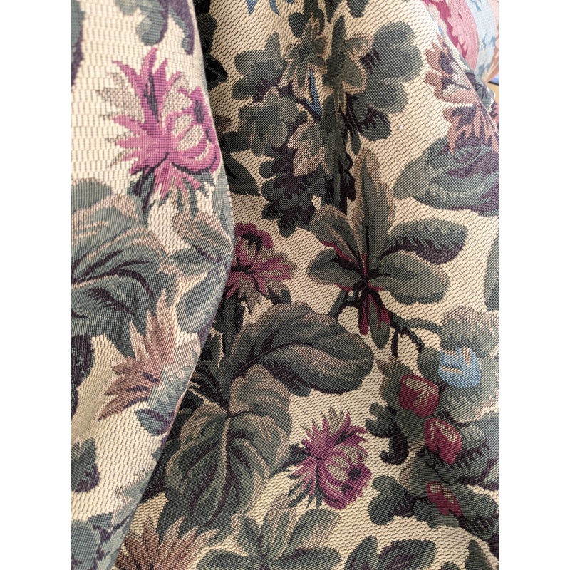 Scalamandre Sentier Greens & Browns on Beige Forest Foliage Oak Pineapple Daisy Tapestry from France Cotton Heavy MSRP USD352/y