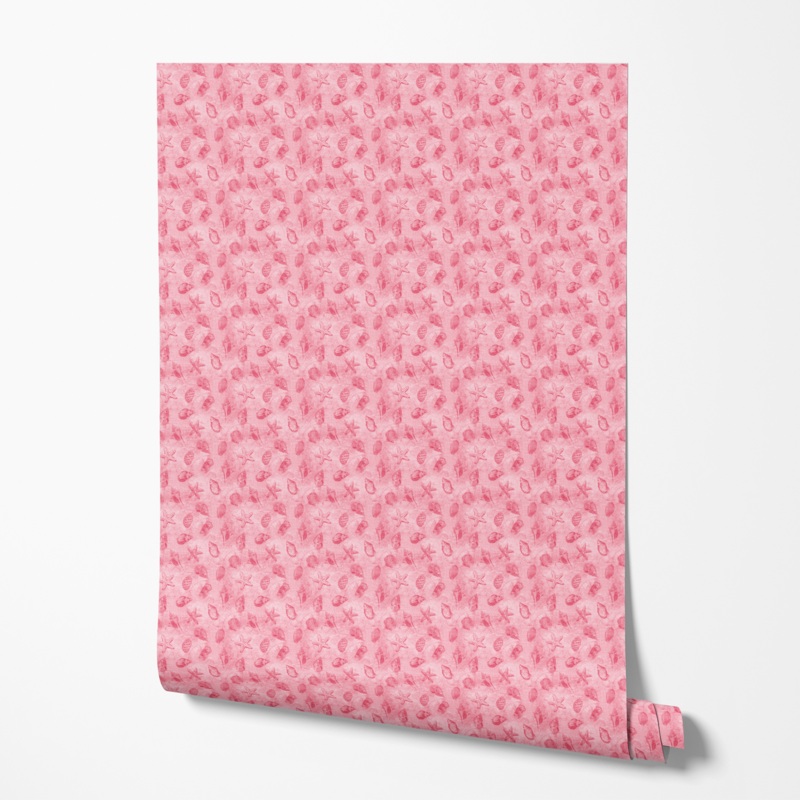 Shells and Starfish on Pink Wallpaper